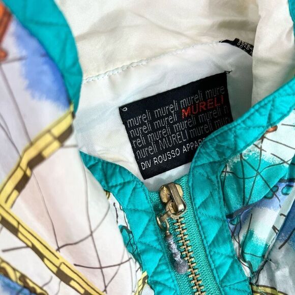 Mureli Silk Windbreaker Womens Medium World Map artsy High Neck Zip-Up Jacket - Picture 3 of 9